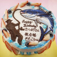 【店頭受取】魚釣りのイラストケーキを作りました