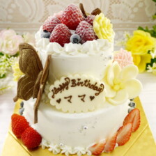蝶とお花の２段ケーキ【下5号5～7人用￥6,700～】