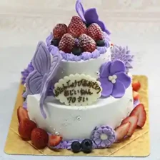 【２段ケーキ】蝶と花の２段　下5号上3号（15㎝/9㎝・約5～7人用）￥7,700（税込）～