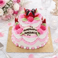 【２段ケーキ】お花畑の２段ケーキ　下5号上3号（15㎝/9㎝・約5～7人用）￥7,700（税込）～
