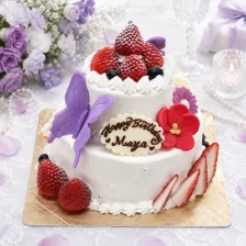 【２段ケーキ】蝶と花の２段　下5号上3号（15㎝/9㎝・約5～7人用）￥7,700（税込）～