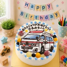 【全国配送】（乗り物）救急車のイラストケーキ