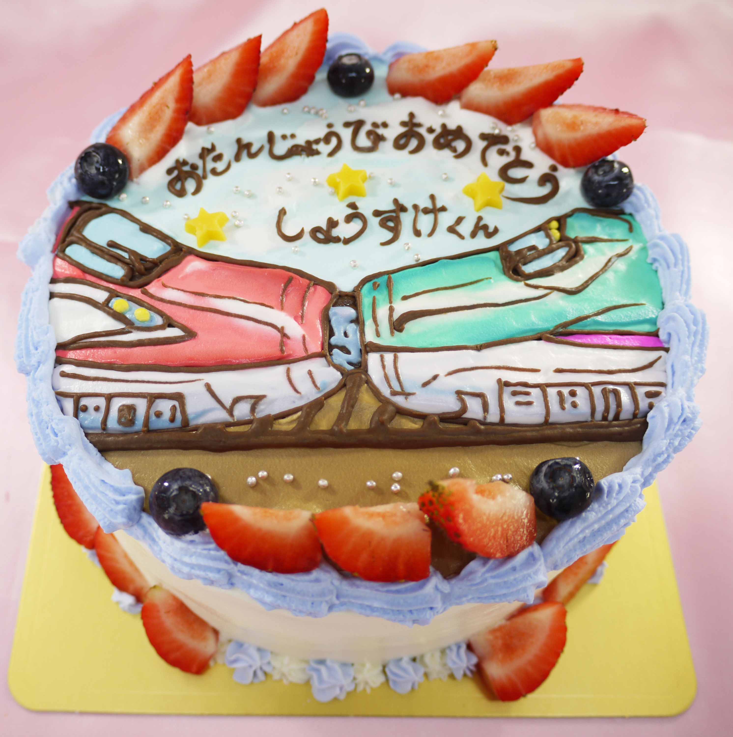 新幹線連結のイラストケーキ