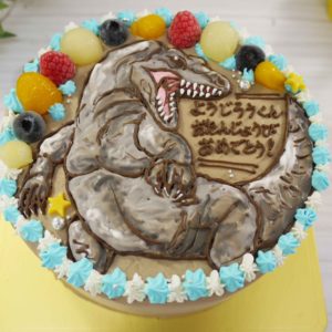 全国配送可能なコモドドラゴンのイラストケーキ