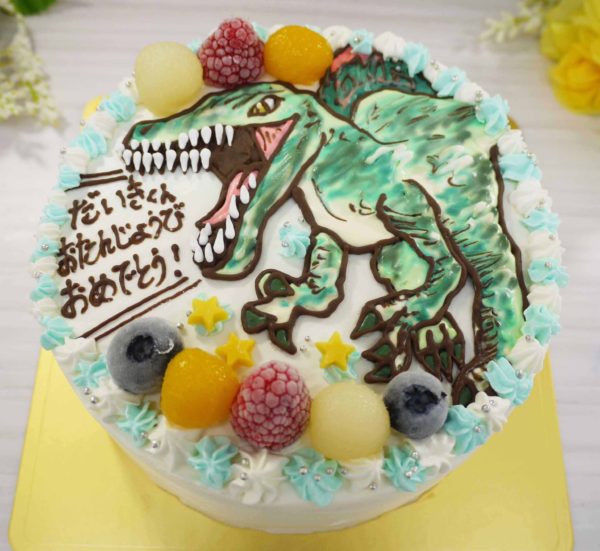 スピノサウルスのイラストケーキ