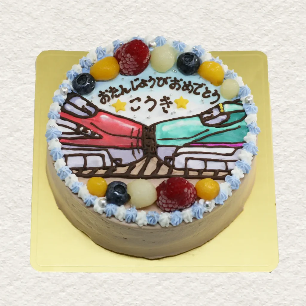 新幹線の連結のイラストケーキ