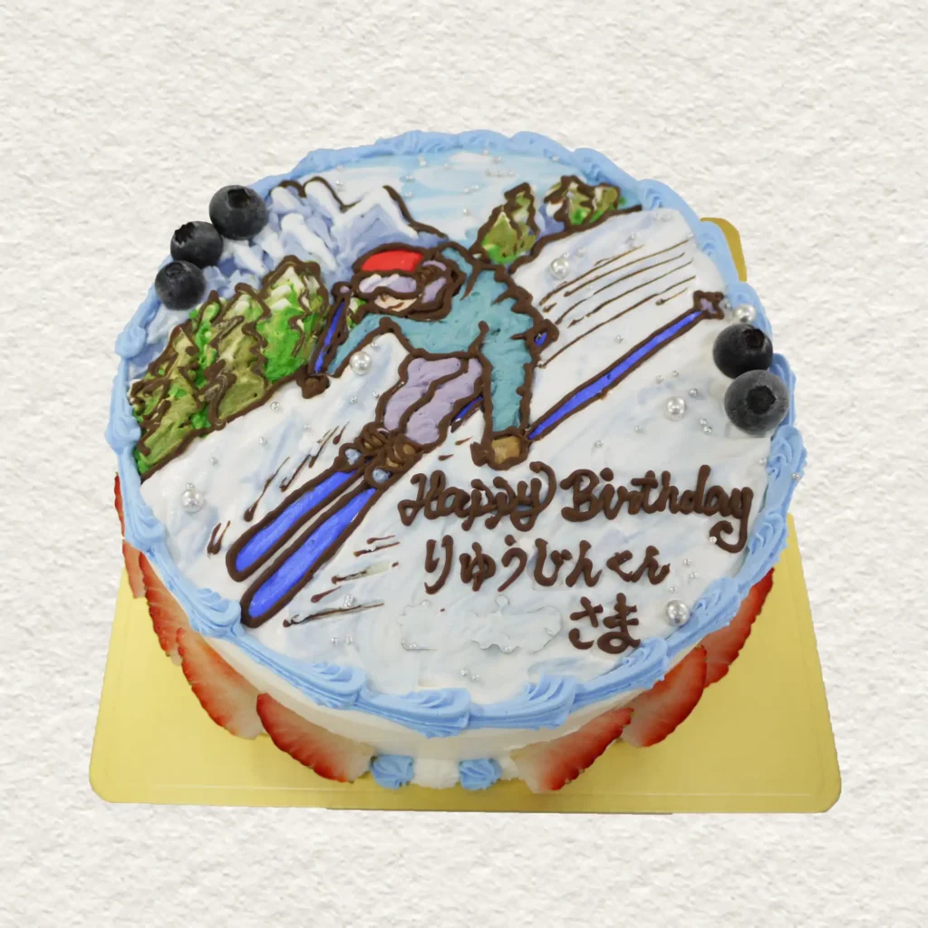 スキーのイラストケーキ