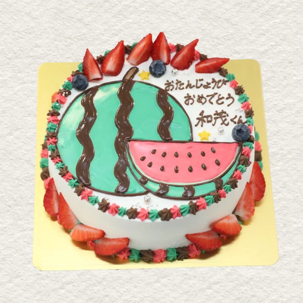 スイカのイラストケーキ