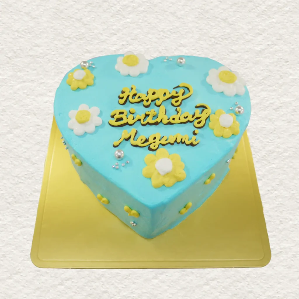盛岡 センイルケーキ 水色 ハート 花 韓国風 可愛い 誕生日 オーダーケーキ