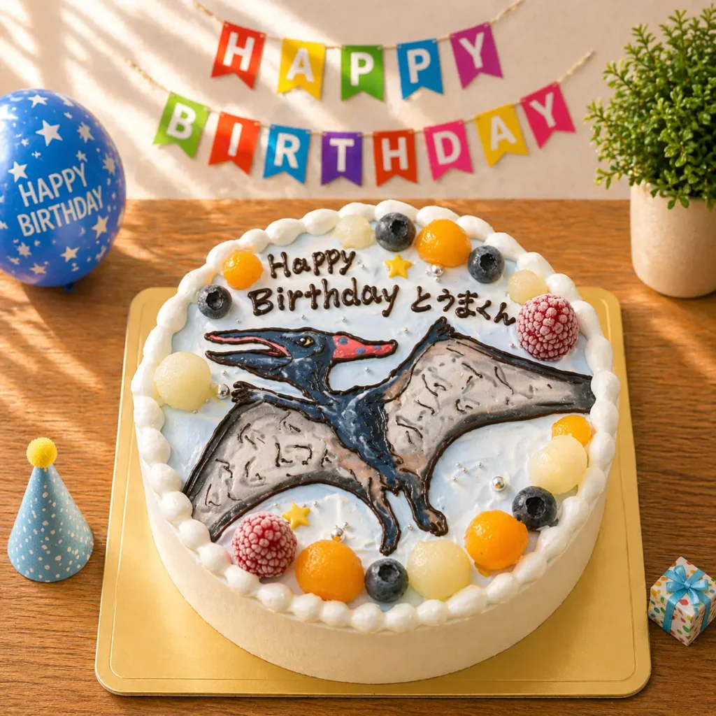 プテラノドンの誕生日ケーキ｜空を飛ぶ恐竜イラストケーキ 全国配送