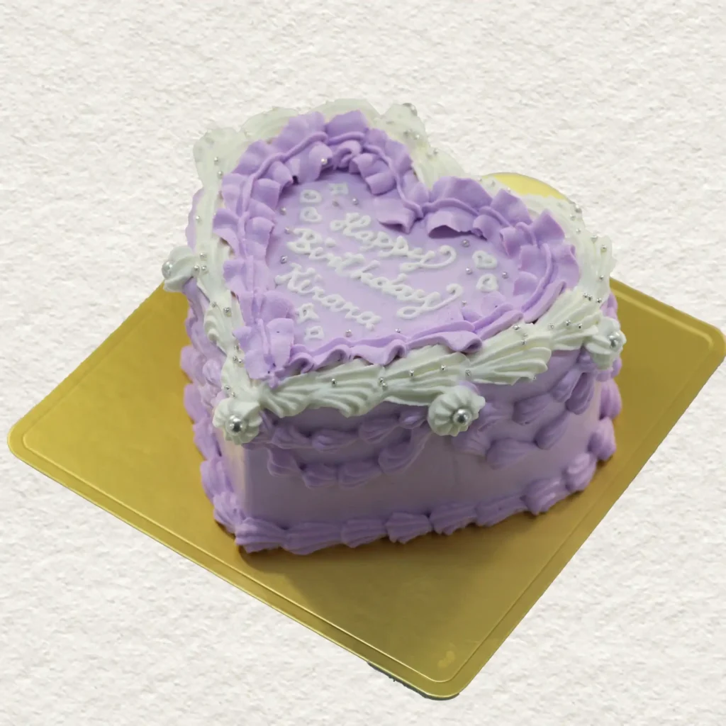 パープルのハート型センイルケーキ 韓国風フリルデザイン 誕生日ケーキ 盛岡市 店舗受け取り限定