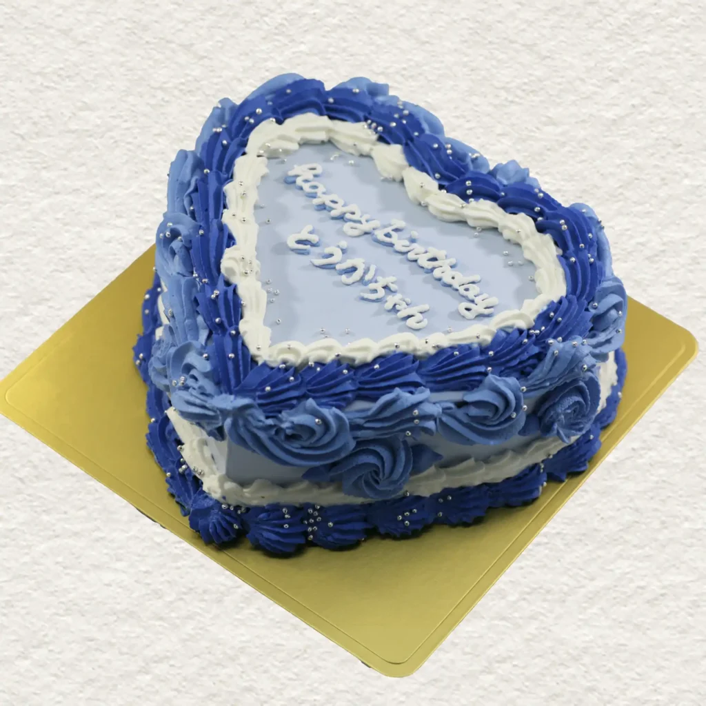 盛岡市の店舗受け取り限定の韓国風センイルケーキ|青いハート型デザイン・グラデーションカラーの誕生日ケーキ