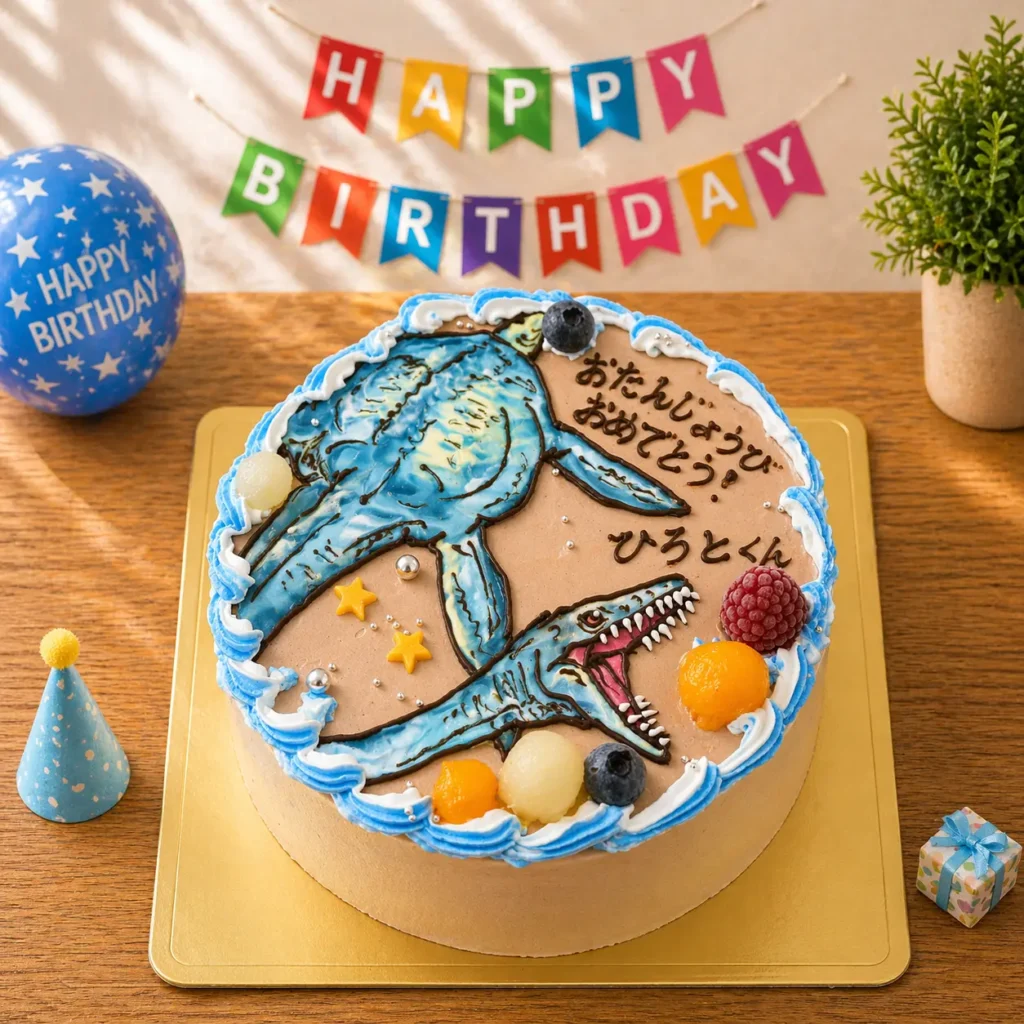 プレシオサウルスの誕生日ケーキ｜海の恐竜イラストケーキ 全国配送