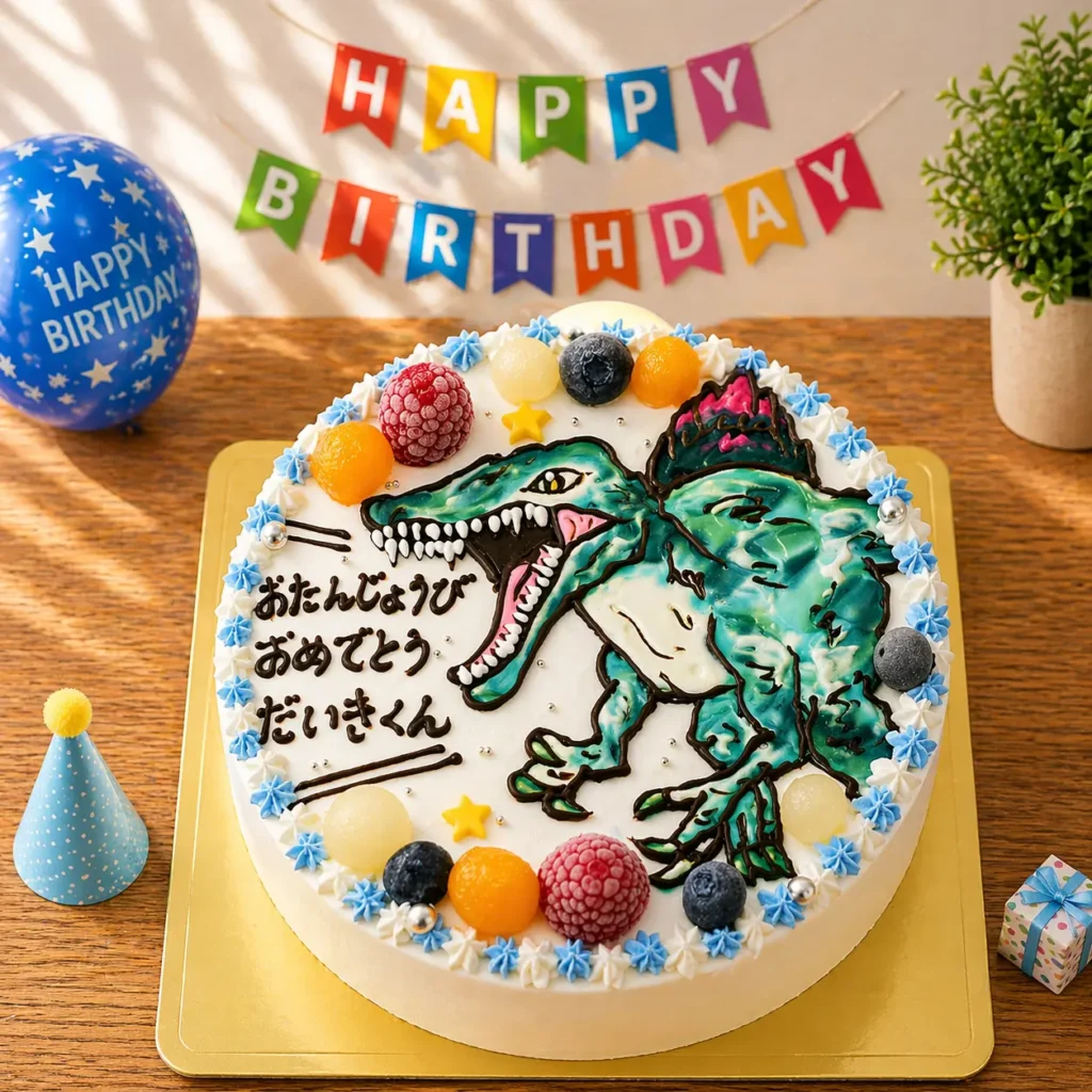 スピノサウルスの誕生日ケーキ｜恐竜イラストケーキ 背びれデザイン 全国配送