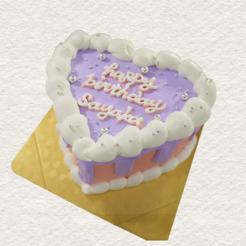 盛岡のセンイルケーキ パープル ドリップ ハート型 韓国風 おしゃれ 推し活 誕生日 オーダーケーキ