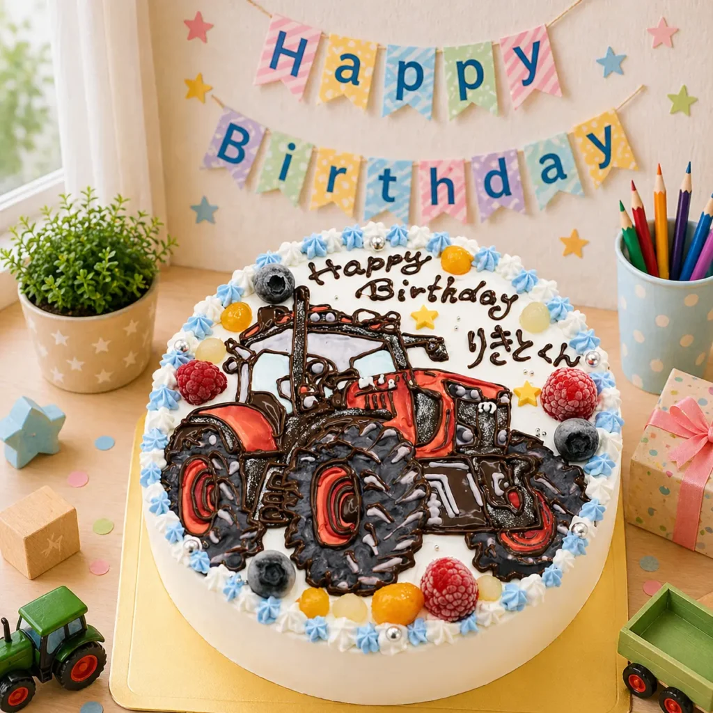 トラクターの誕生日ケーキ 農業車のイラストケーキを全国配送 はたらく車ケーキ