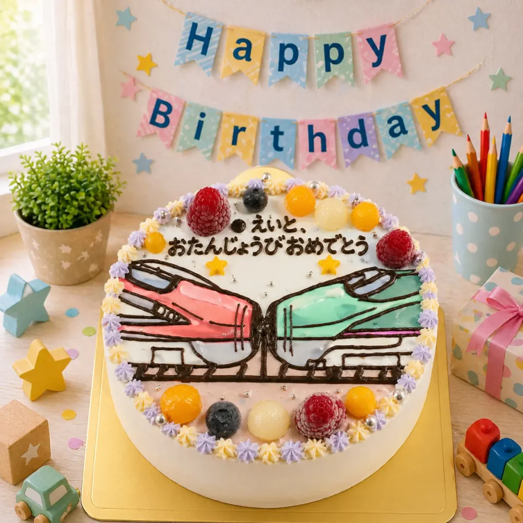 新幹線の連結ケーキ はやぶさとこまちの誕生日ケーキ 全国配送対応 電車ケーキ