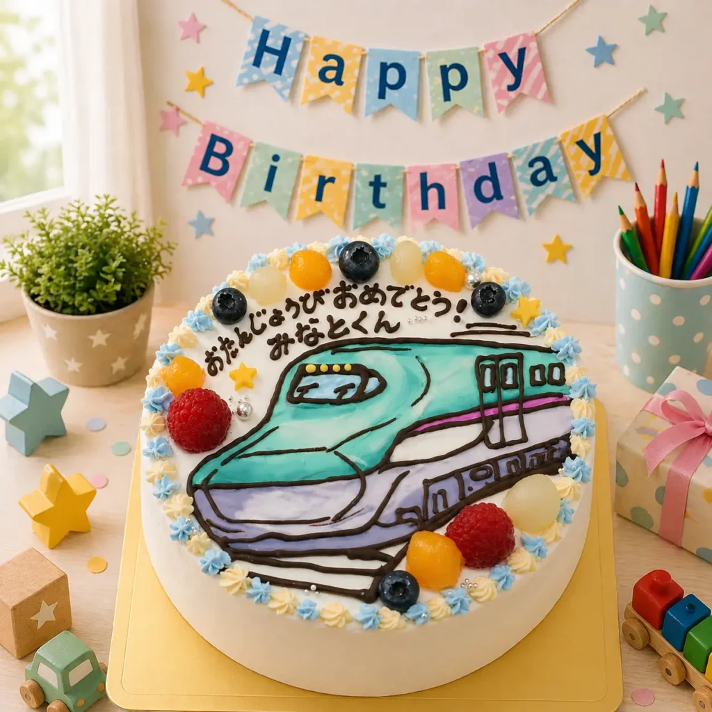 新幹線の誕生日ケーキ はやぶさのイラストケーキ 全国配送対応 電車ケーキ
